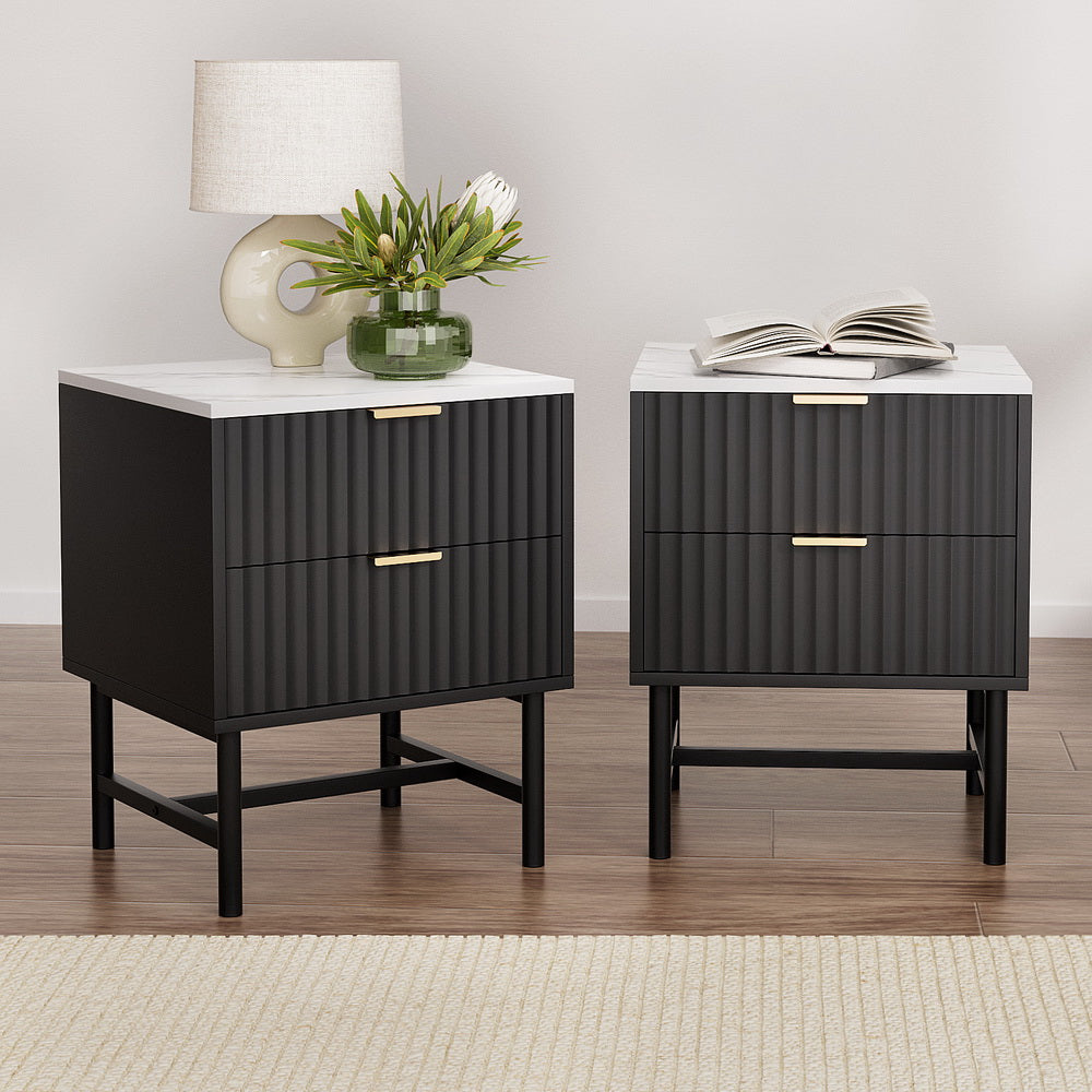 Artiss MDF Bedside Tables with 2 Drawers – Black, Set of 2