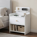 Artiss Charging Bedside Table with Drawer and Shelf – White