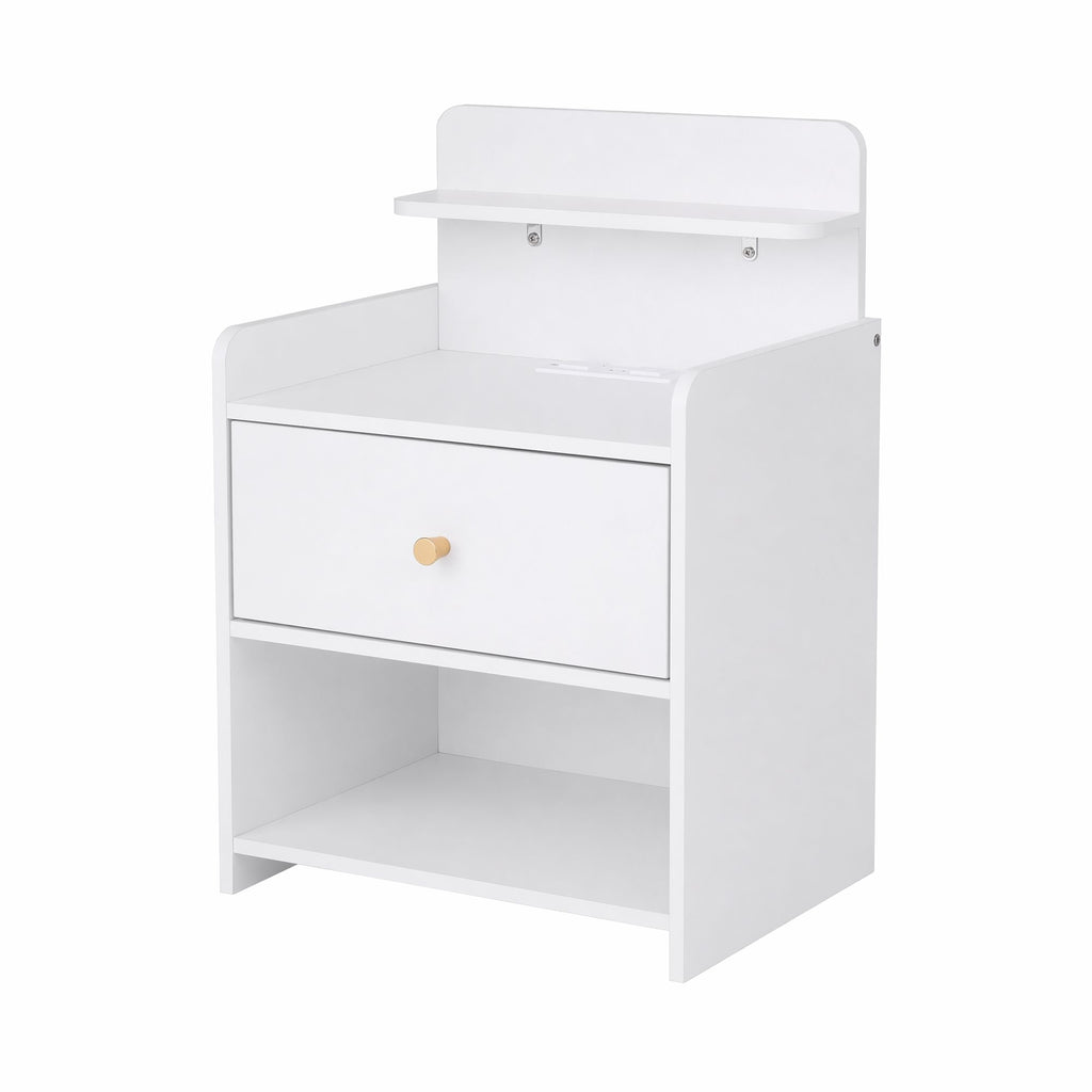 Artiss Charging Bedside Table with Drawer and Shelf – White