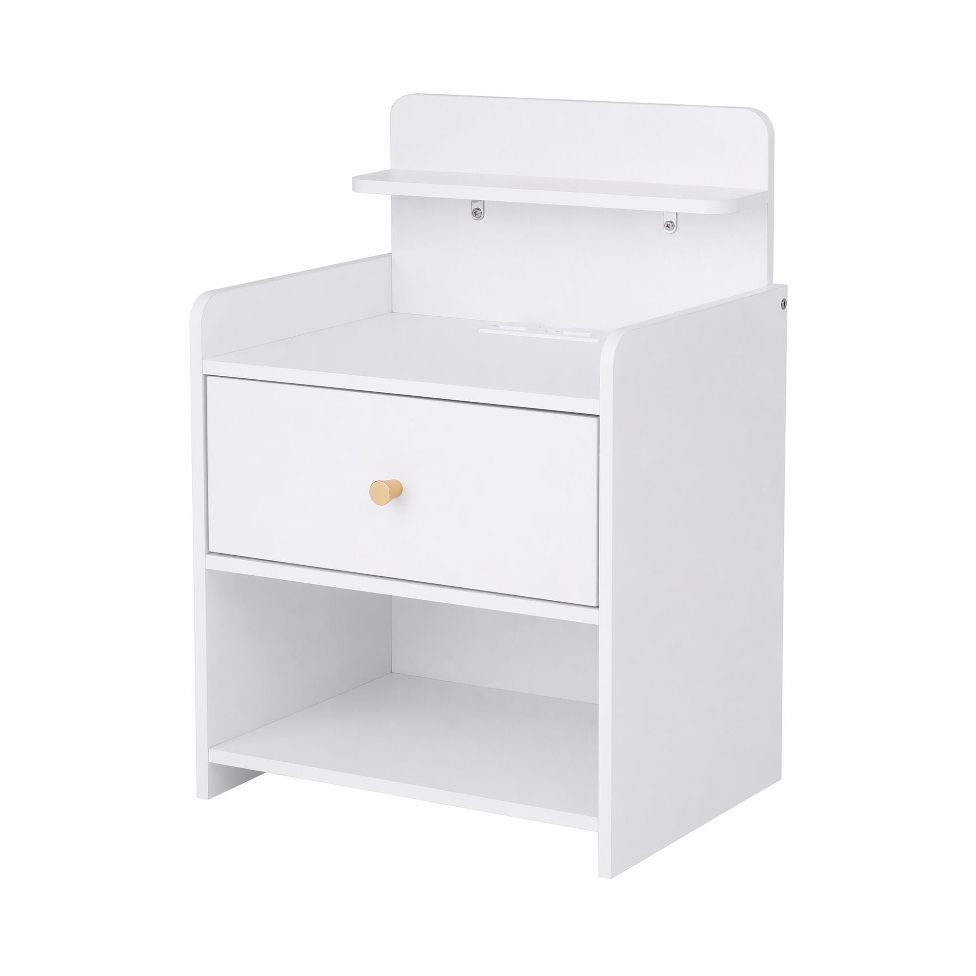 Artiss Charging Bedside Table with Drawer and Shelf – White