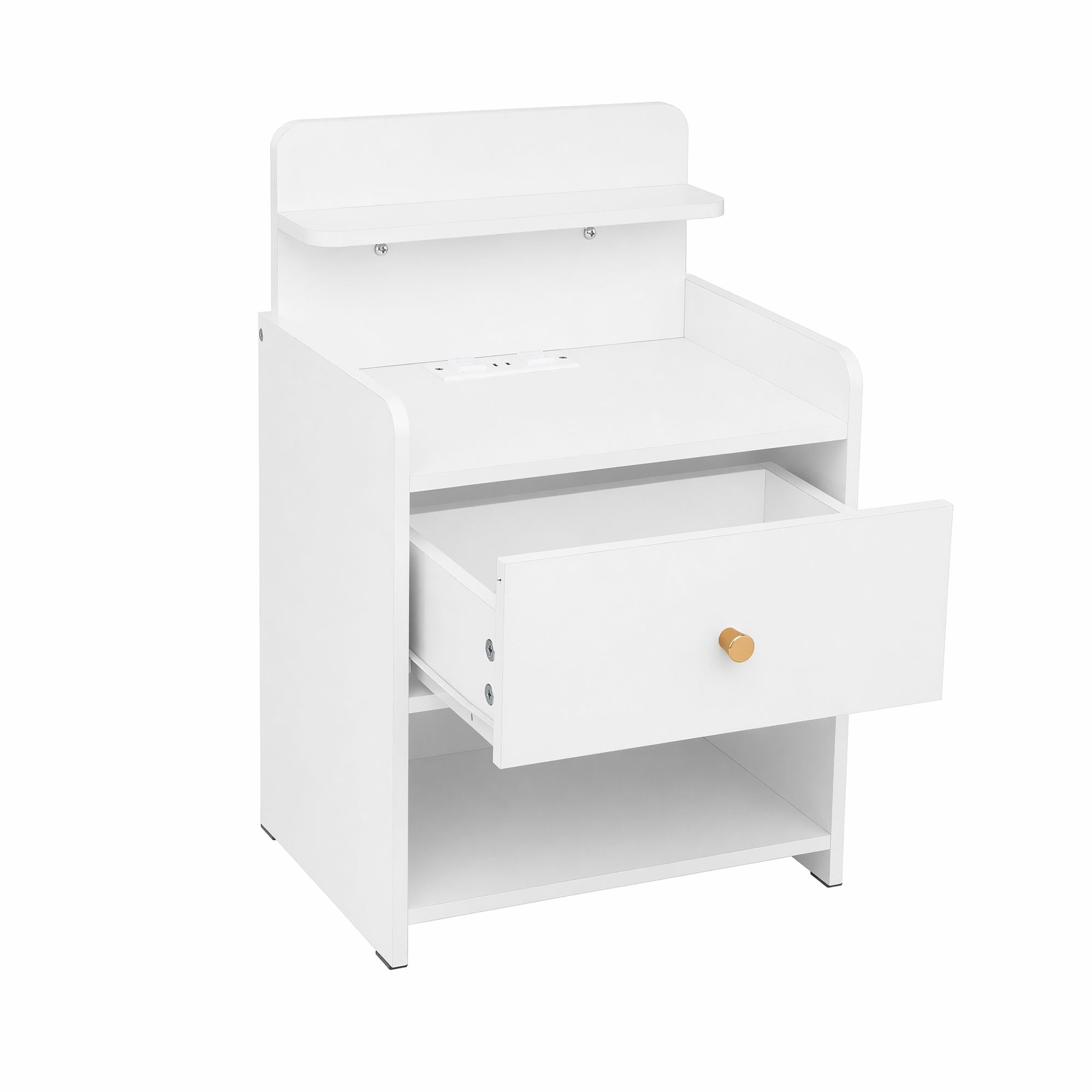 Artiss Charging Bedside Table with Drawer and Shelf – White