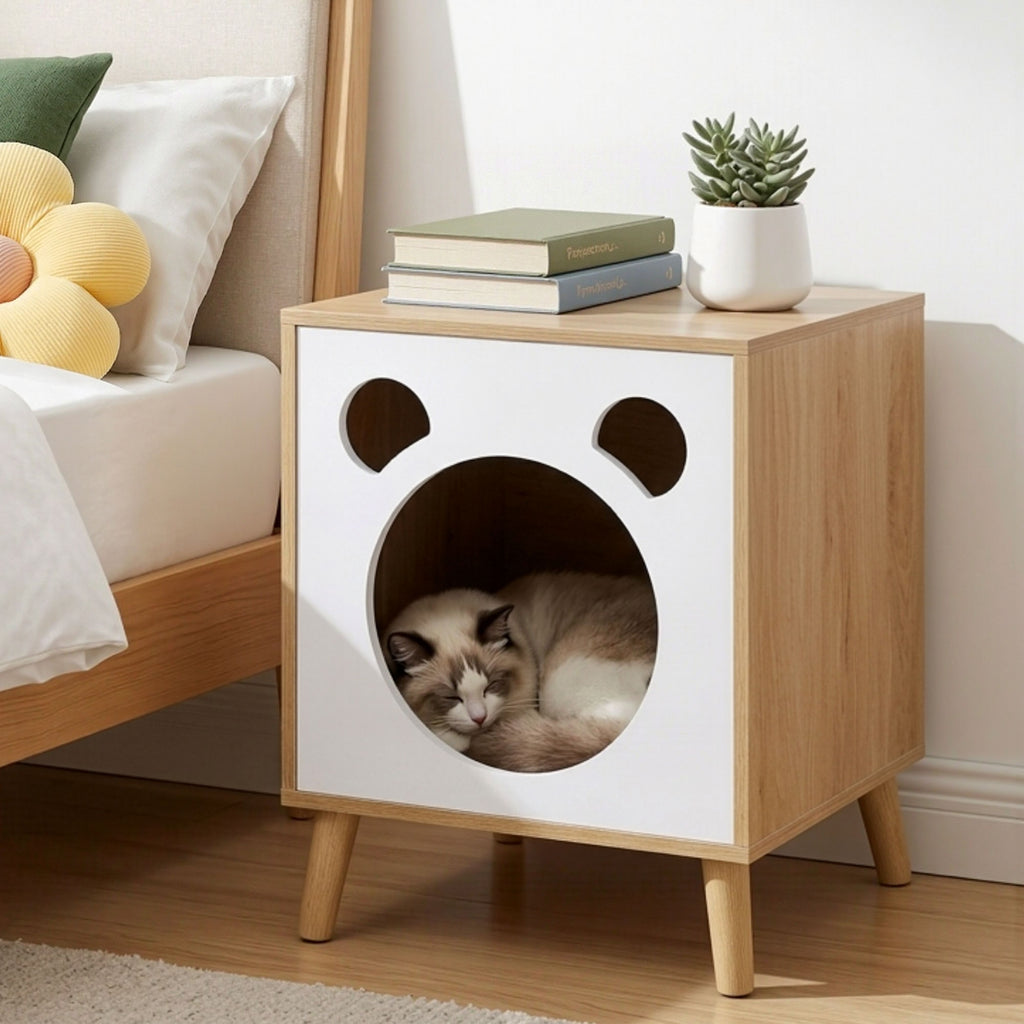 Artiss Cat-Nest Side Table with Pine-Wood Legs – 40 cm