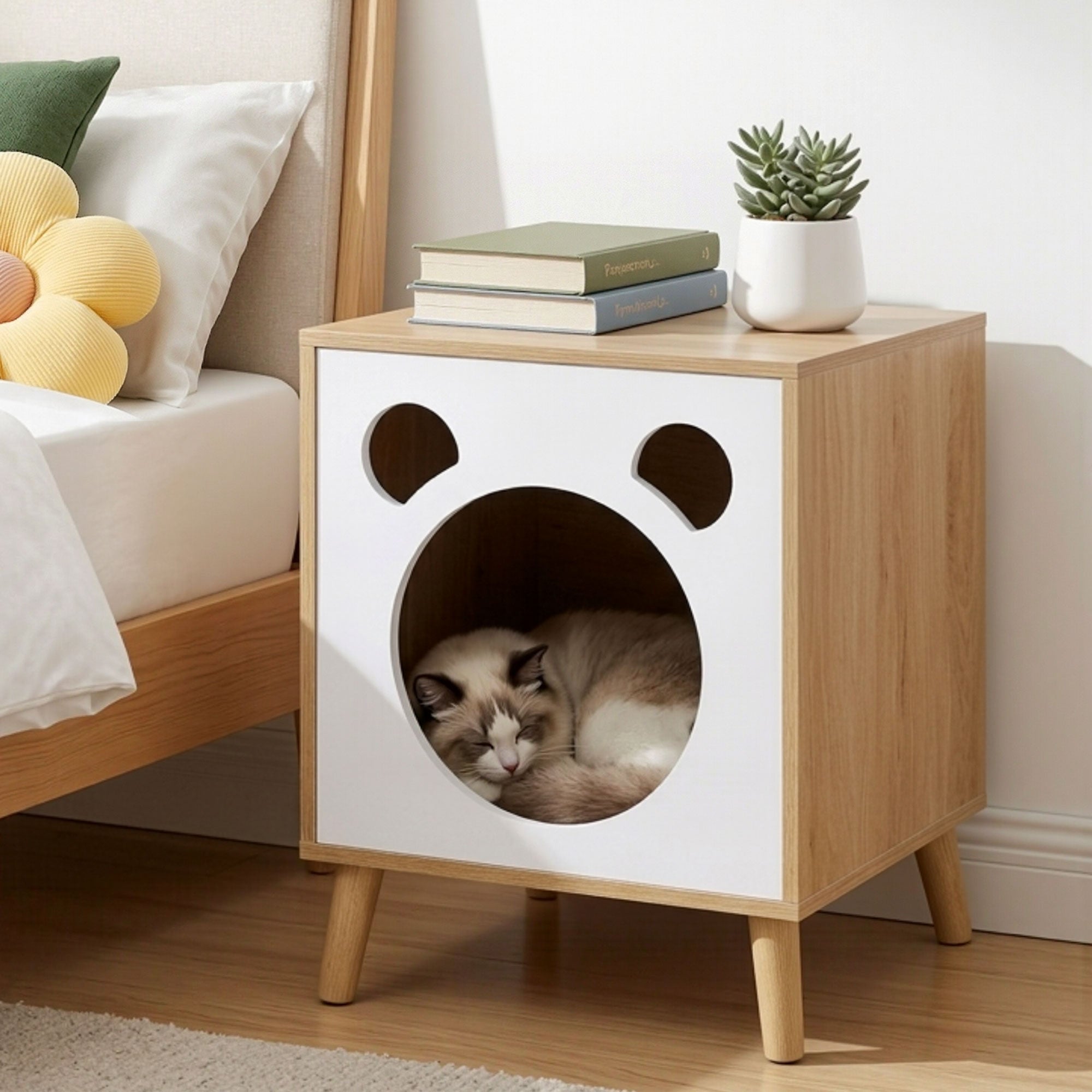 Artiss Cat-Nest Side Table with Pine-Wood Legs – 40 cm