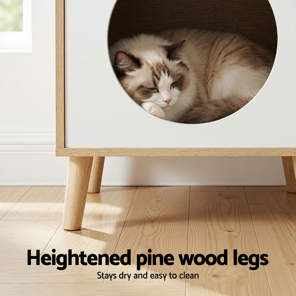 Artiss Cat-Nest Side Table with Pine-Wood Legs – 40 cm