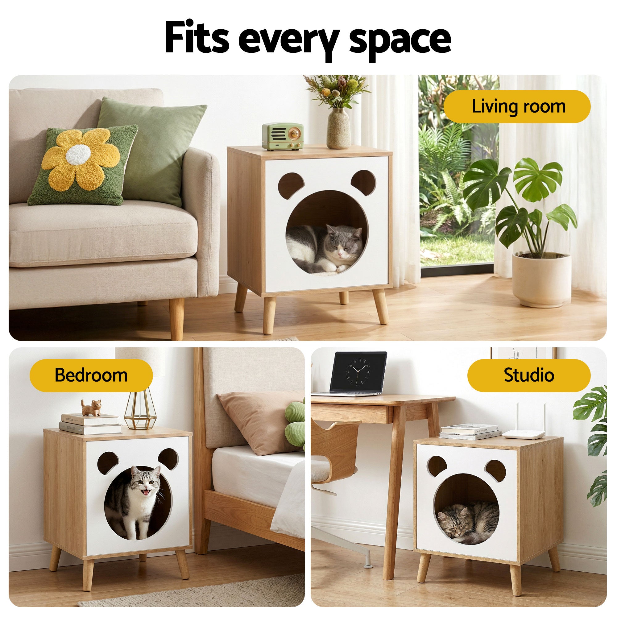 Artiss Cat-Nest Side Table with Pine-Wood Legs – 40 cm