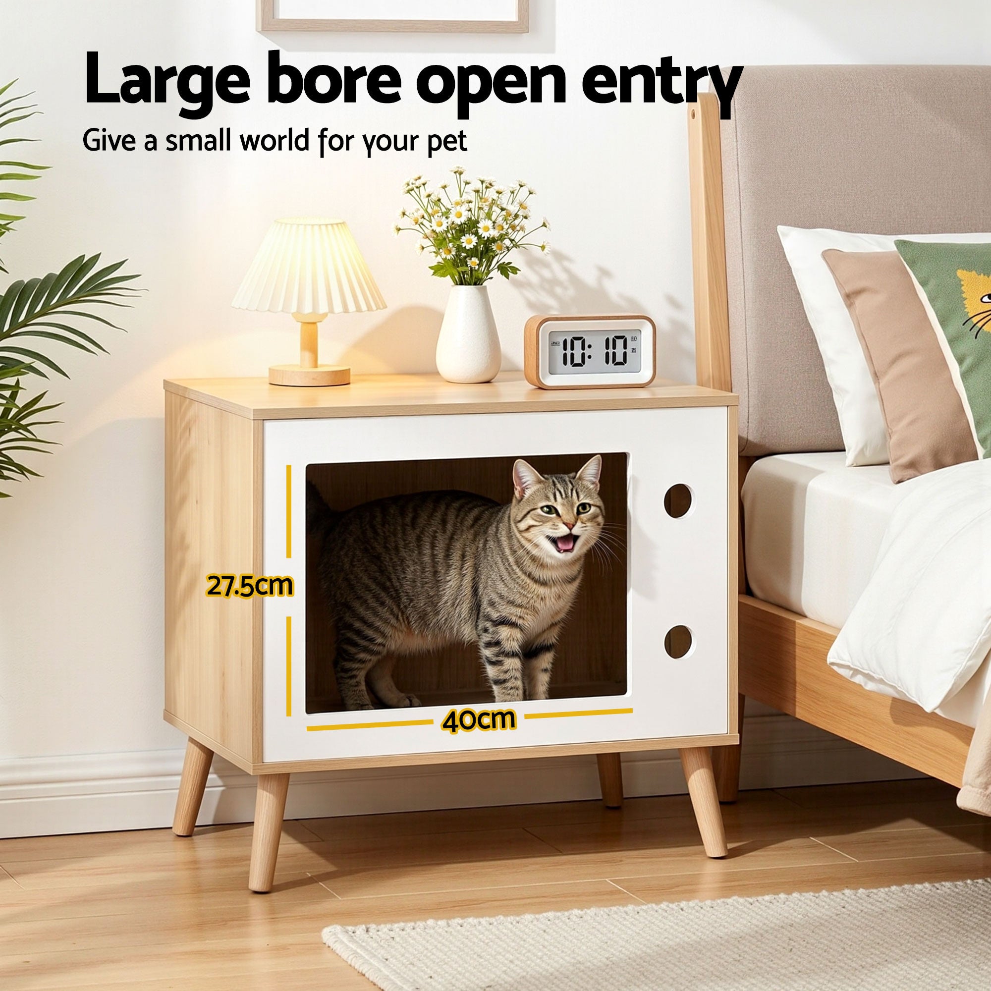 Artiss Cat-Nest Side Table with Pine-Wood Legs – 60 cm