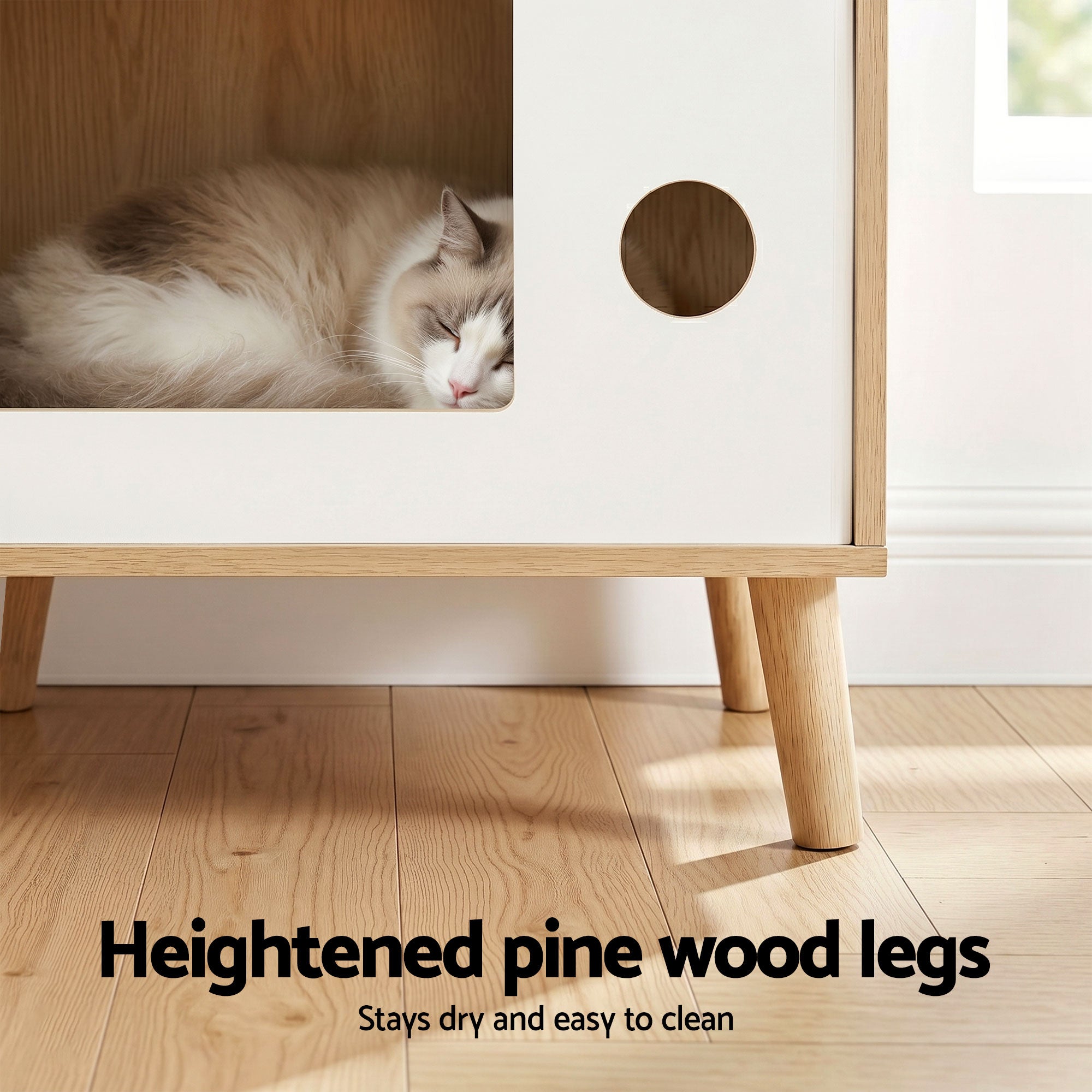 Artiss Cat-Nest Side Table with Pine-Wood Legs – 60 cm