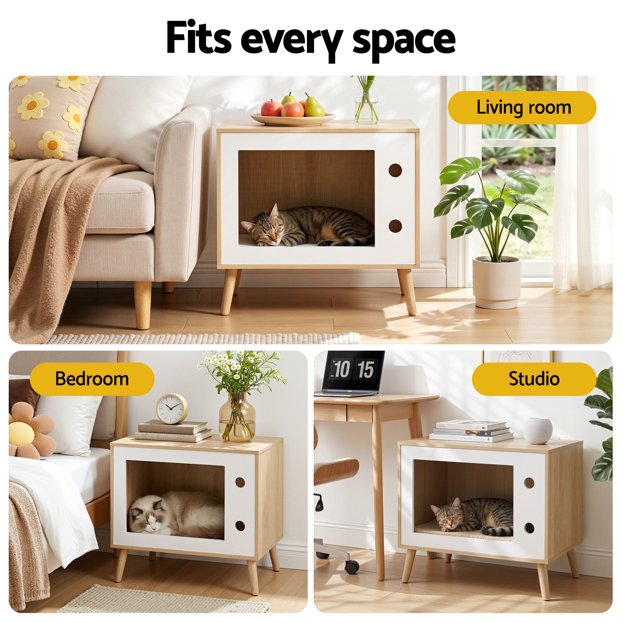 Artiss Cat-Nest Side Table with Pine-Wood Legs – 60 cm