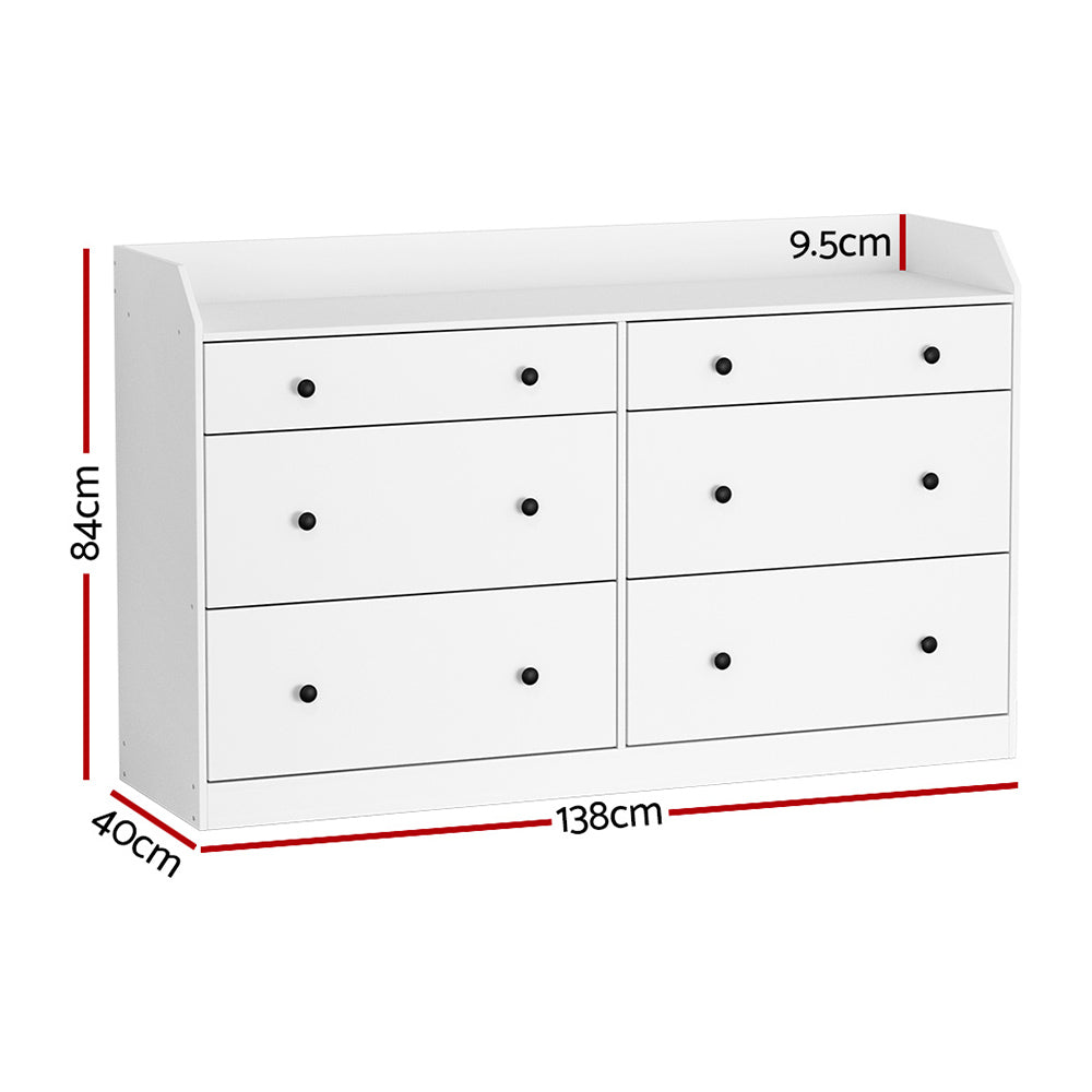 Artiss Pete 6-Drawer Lowboy with Top Shelf – White
