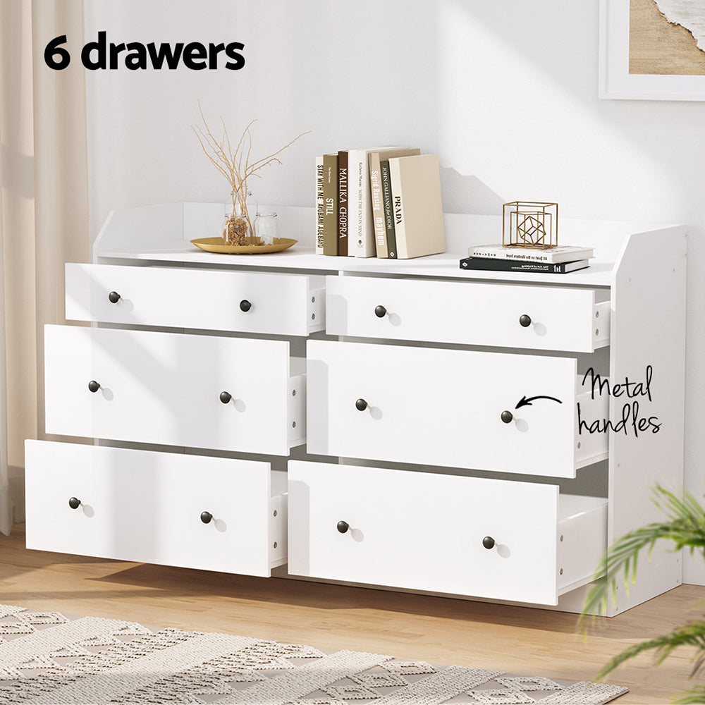 Artiss Pete 6-Drawer Lowboy with Top Shelf – White