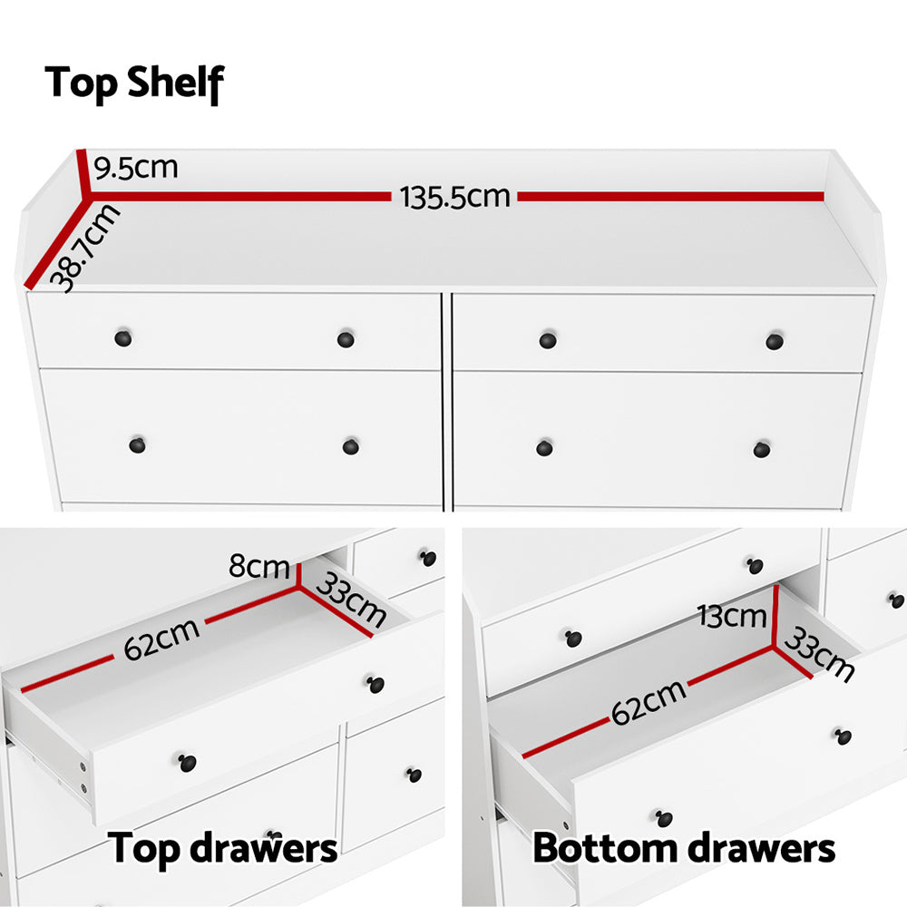 Artiss Pete 6-Drawer Lowboy with Top Shelf – White