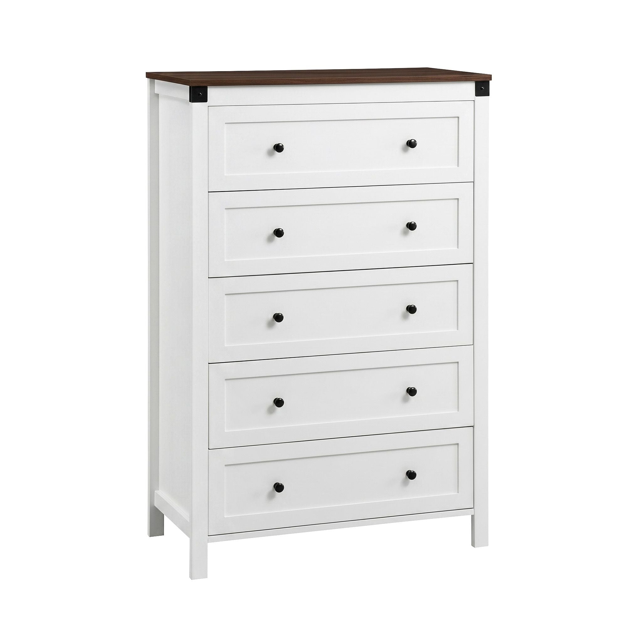 Artiss 5-Drawer Tallboy – White and Walnut