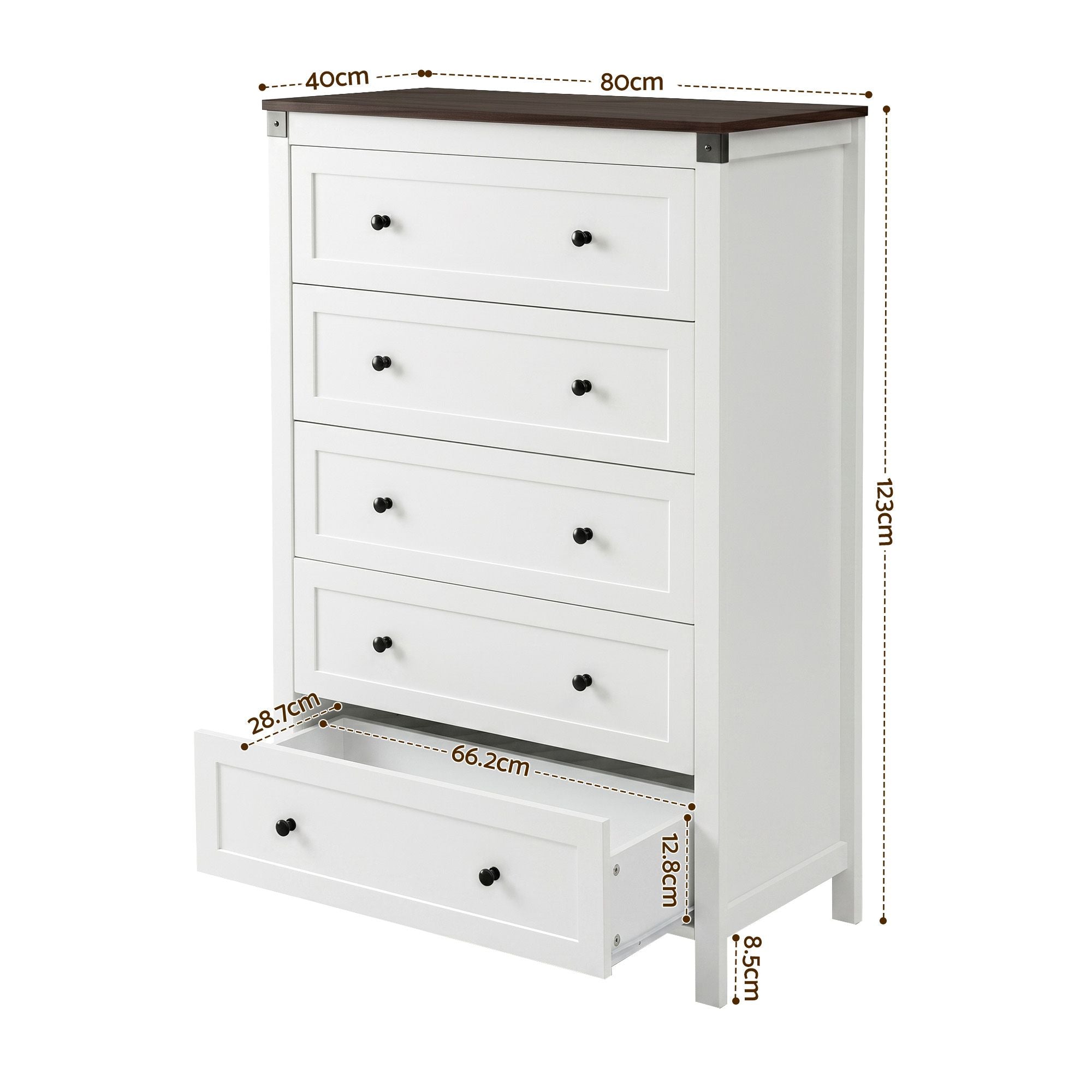 Artiss 5-Drawer Tallboy – White and Walnut