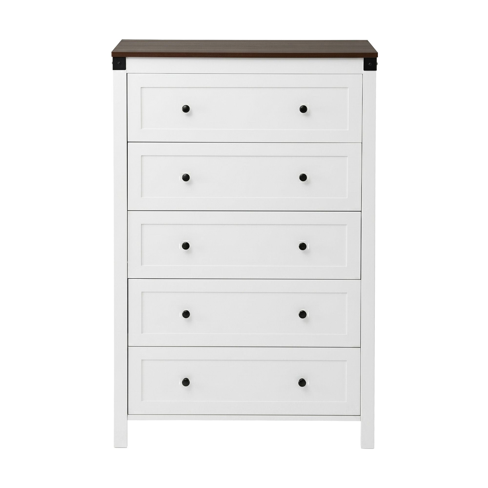 Artiss 5-Drawer Tallboy – White and Walnut