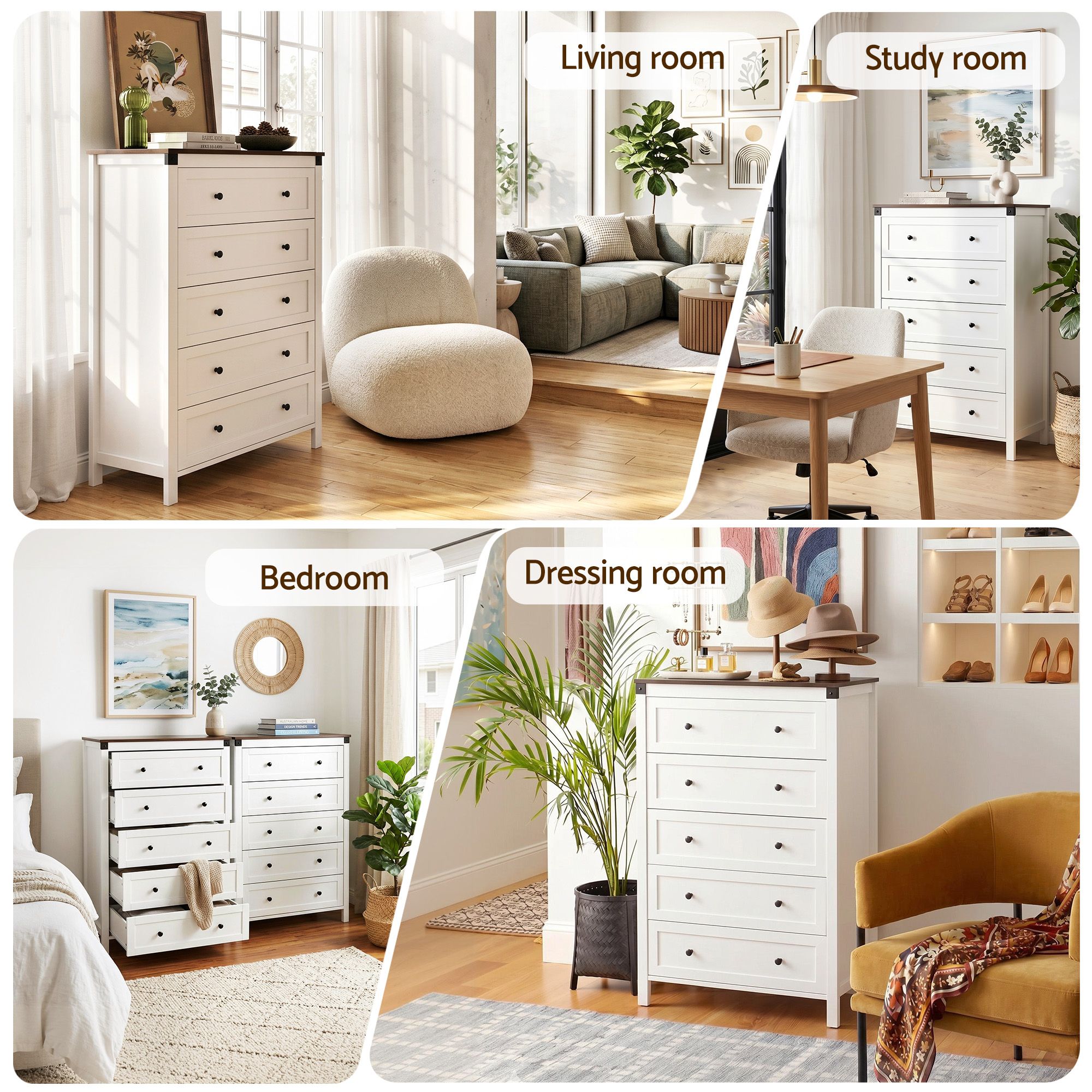 Artiss 5-Drawer Tallboy – White and Walnut