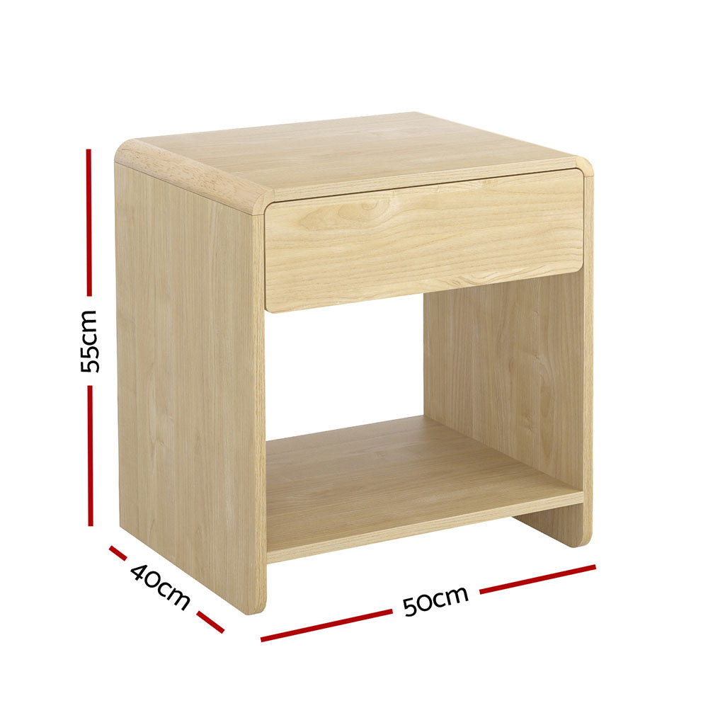 Artiss Bedside Table with Drawer and Open Shelf – Pine Look