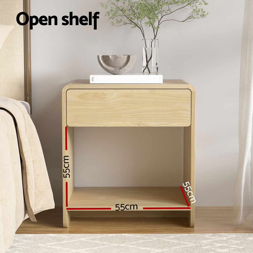 Artiss Bedside Table with Drawer and Open Shelf – Pine Look
