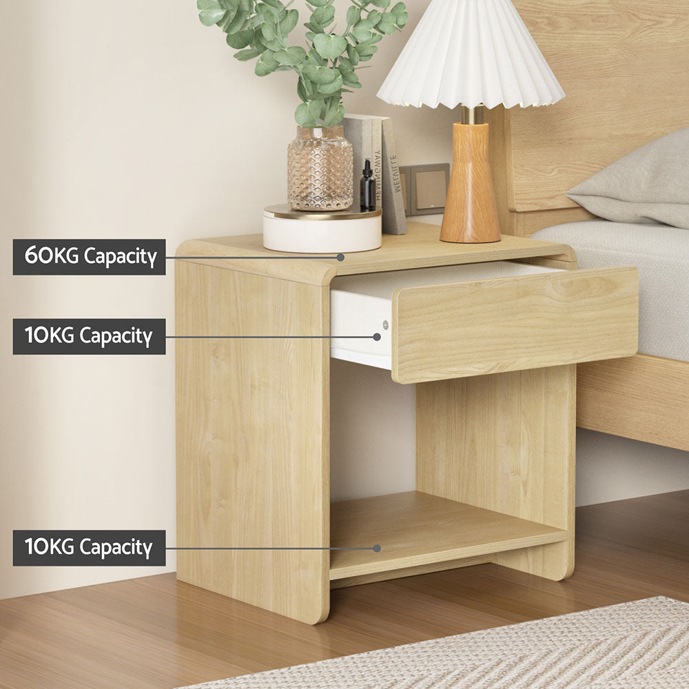 Artiss Bedside Table with Drawer and Open Shelf – Pine Look