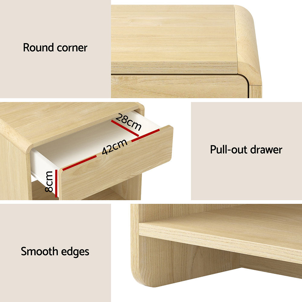 Artiss Bedside Table with Drawer and Open Shelf – Pine Look