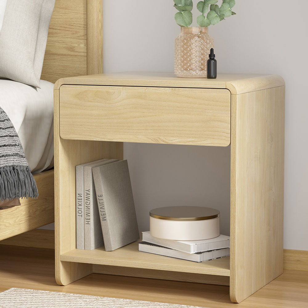 Artiss Bedside Table with Drawer and Open Shelf – Pine Look