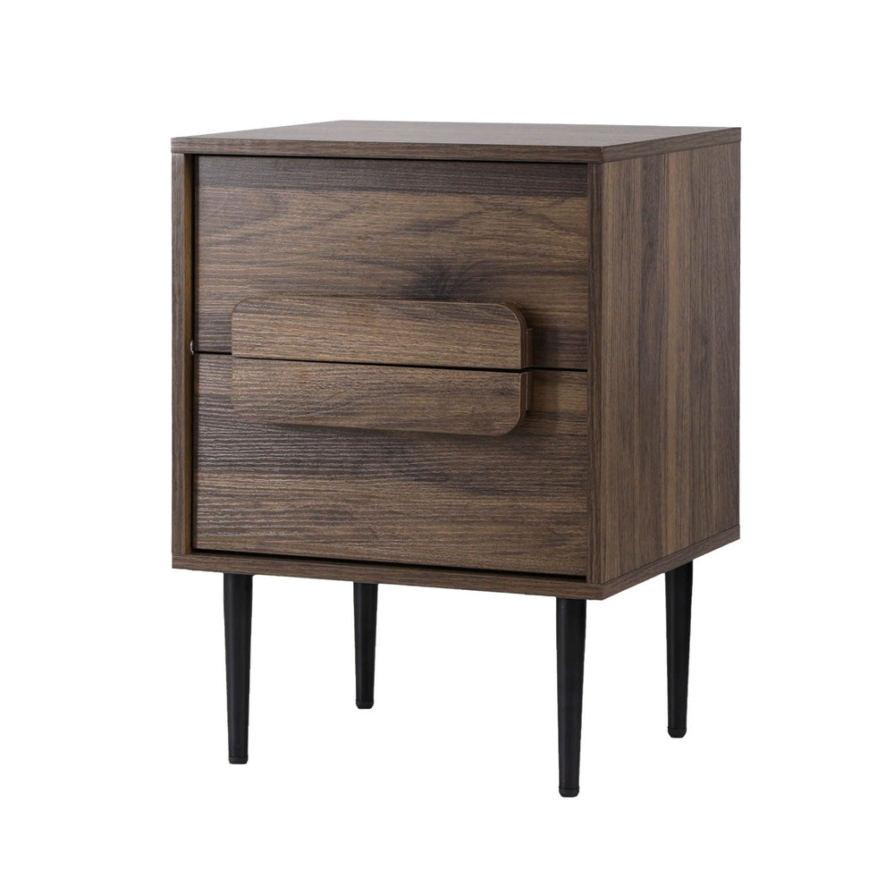 Artiss 2-Drawer Bedside Table with Metal Legs – Walnut and Black