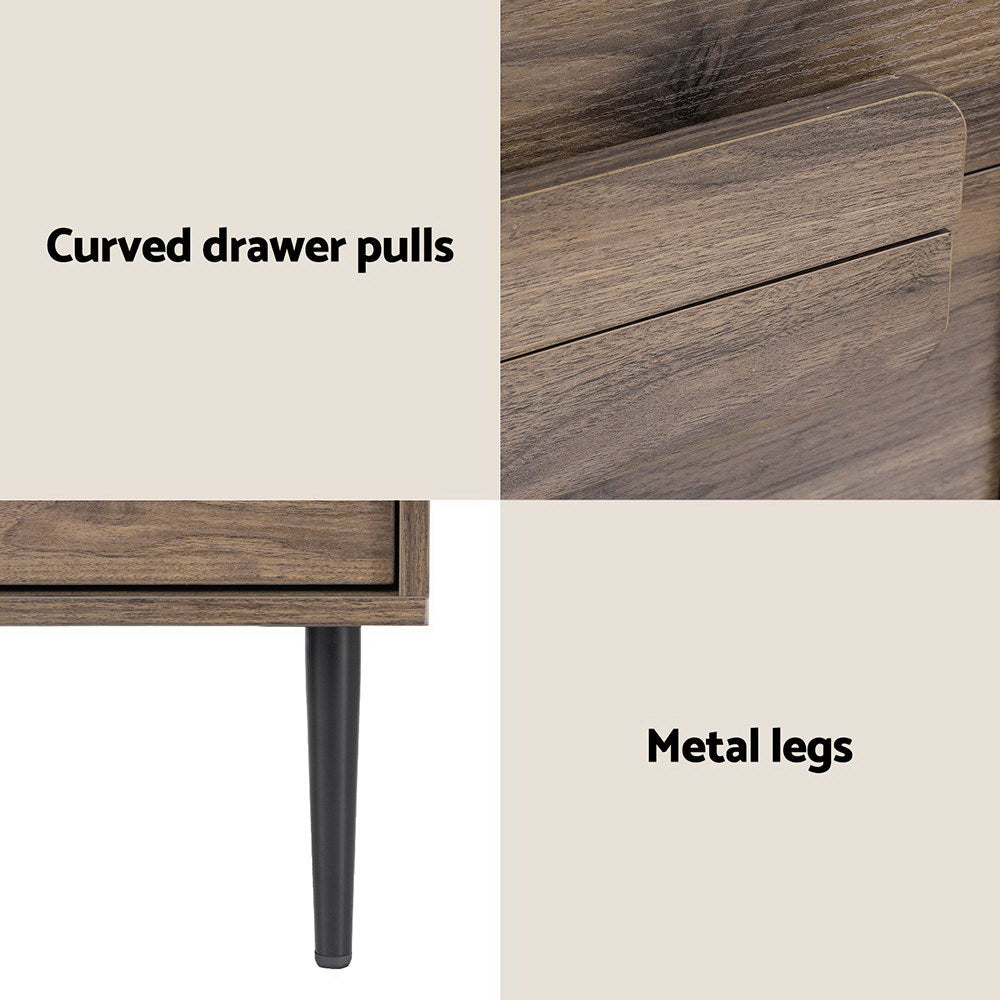 Artiss 2-Drawer Bedside Table with Metal Legs – Walnut and Black