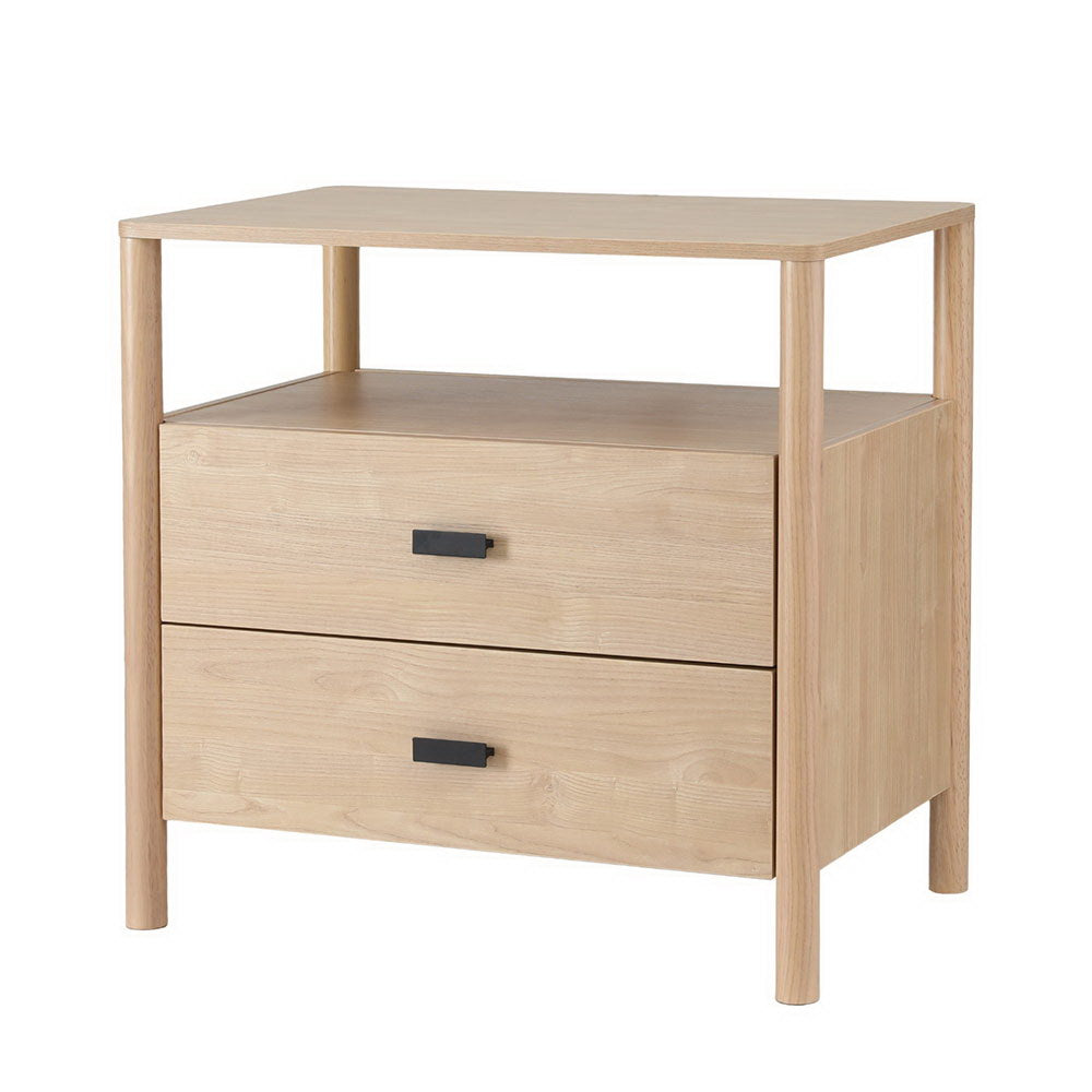 Artiss Wide 2-Drawer Bedside Cabinet with Shelf – Pine Look