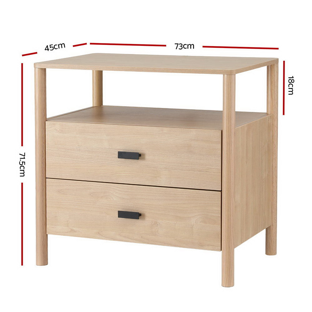 Artiss Wide 2-Drawer Bedside Cabinet with Shelf – Pine Look