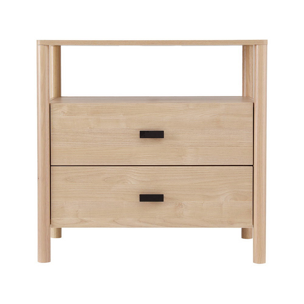 Artiss Wide 2-Drawer Bedside Cabinet with Shelf – Pine Look