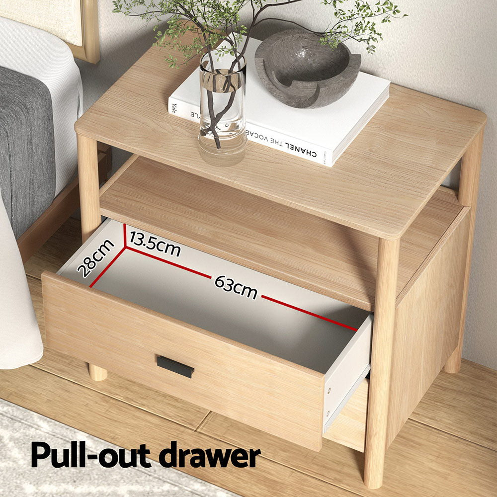 Artiss Wide 2-Drawer Bedside Cabinet with Shelf – Pine Look