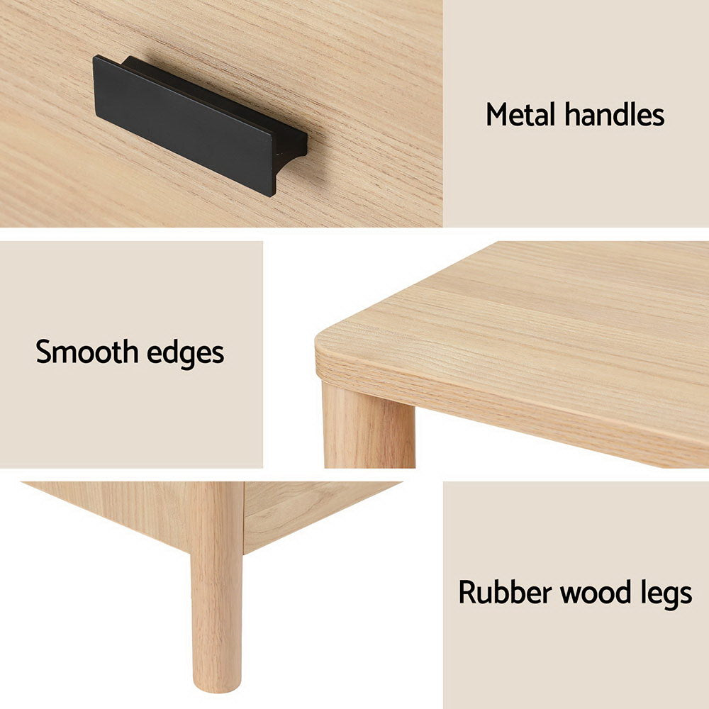 Artiss Wide 2-Drawer Bedside Cabinet with Shelf – Pine Look