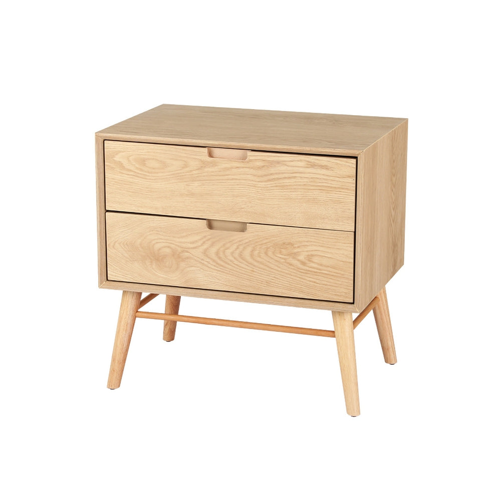 Artiss Gino 2-Drawer Bedside Table with Ash-Wood Legs – Pine Look