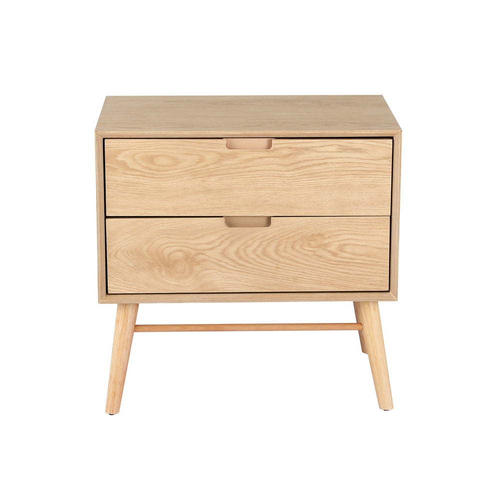 Artiss Gino 2-Drawer Bedside Table with Ash-Wood Legs – Pine Look