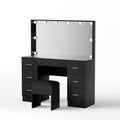 Artiss LED Dressing Table & Stool with 10 Bulbs and 7 Drawers – Black