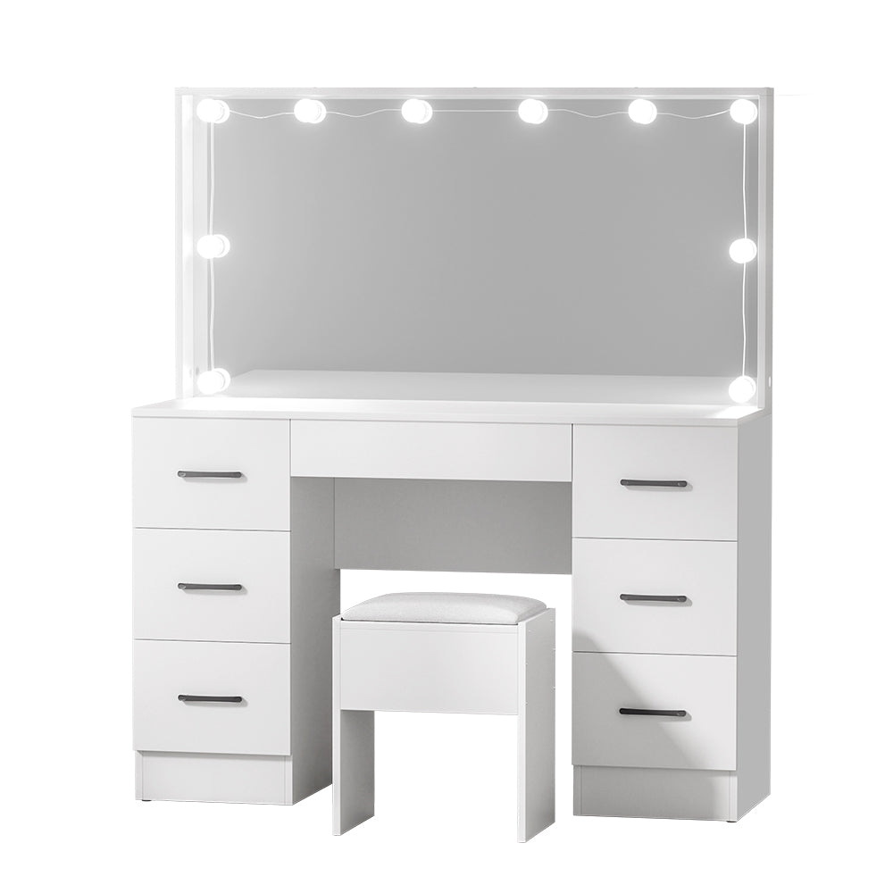 Artiss Debbie LED Dressing Table & Stool – White