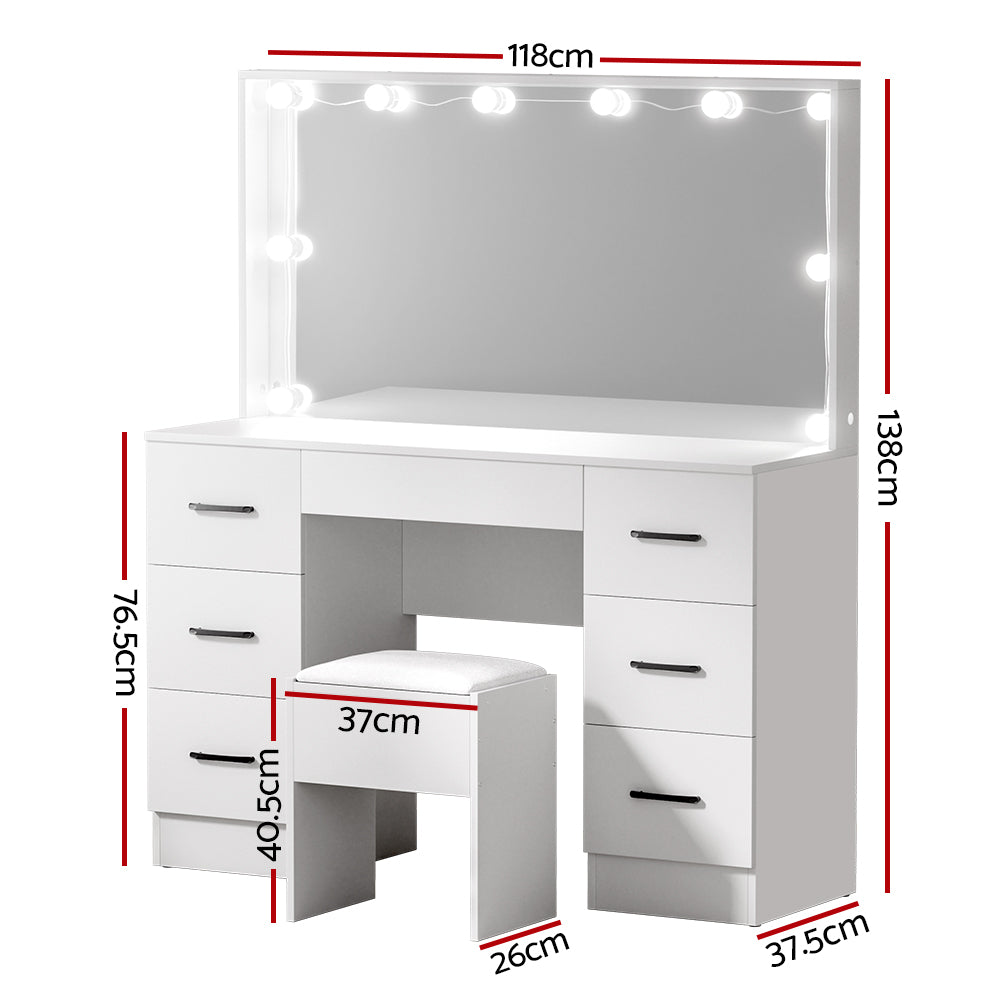 Artiss Debbie LED Dressing Table & Stool – White