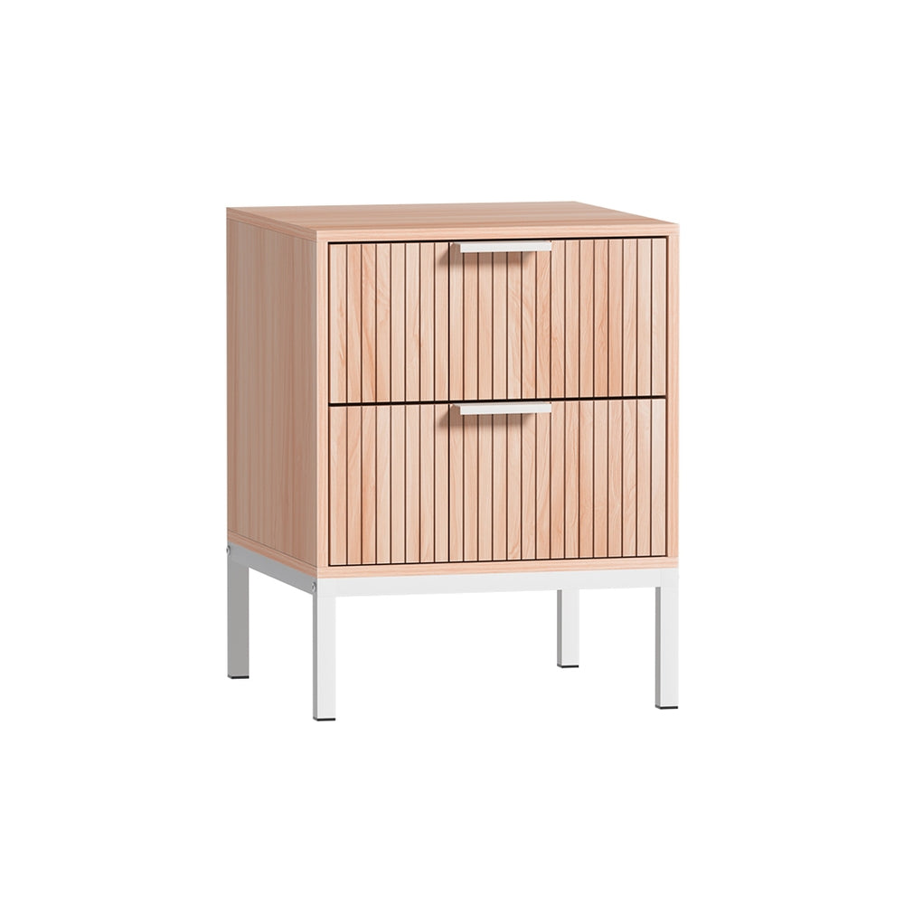Artiss Lura 2-Drawer Bedside Table – Pine and White