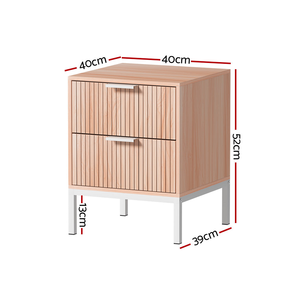 Artiss Lura 2-Drawer Bedside Table – Pine and White