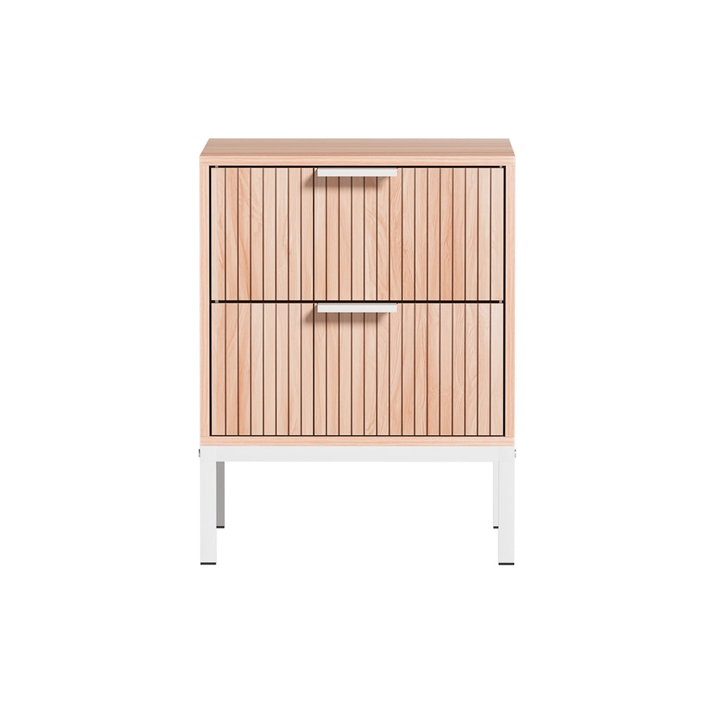 Artiss Lura 2-Drawer Bedside Table – Pine and White
