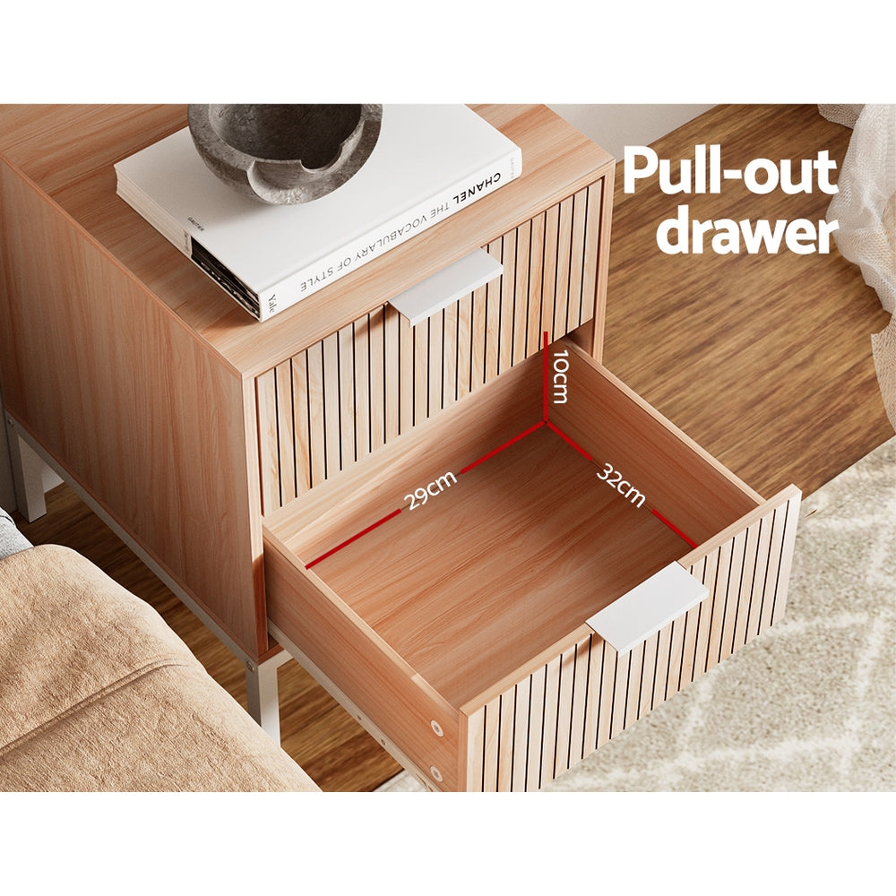 Artiss Lura 2-Drawer Bedside Table – Pine and White