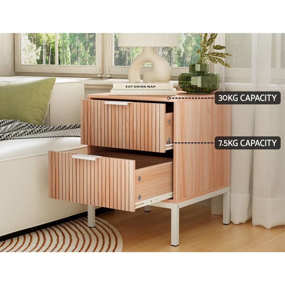 Artiss Lura 2-Drawer Bedside Table – Pine and White