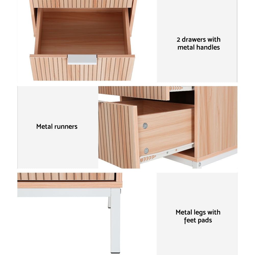 Artiss Lura 2-Drawer Bedside Table – Pine and White