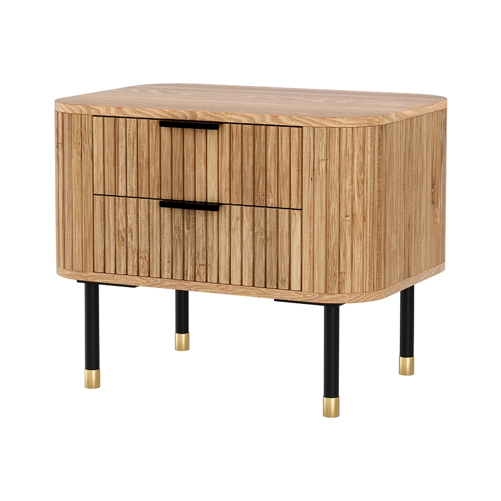 Artiss 2-Drawer Bedside Table with Paulownia-Wood Sides – Pine Look