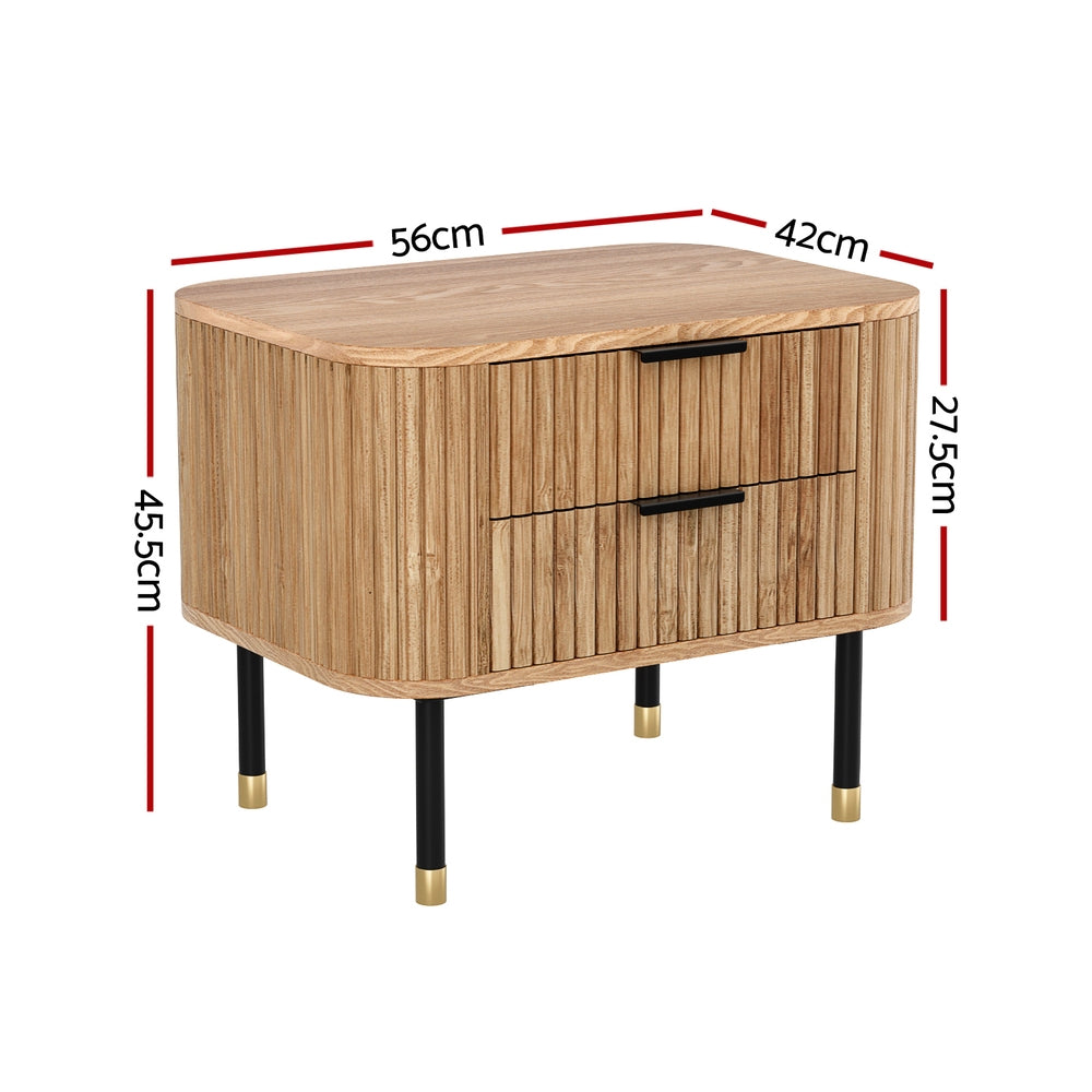 Artiss 2-Drawer Bedside Table with Paulownia-Wood Sides – Pine Look