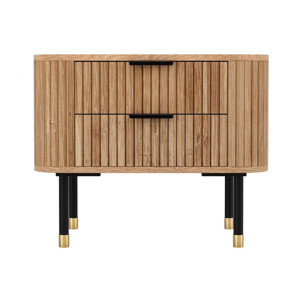 Artiss 2-Drawer Bedside Table with Paulownia-Wood Sides – Pine Look