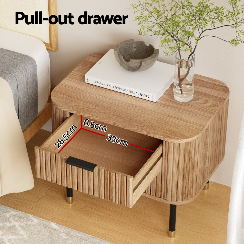 Artiss 2-Drawer Bedside Table with Paulownia-Wood Sides – Pine Look