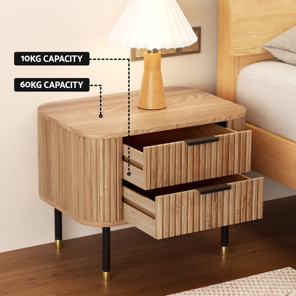 Artiss 2-Drawer Bedside Table with Paulownia-Wood Sides – Pine Look
