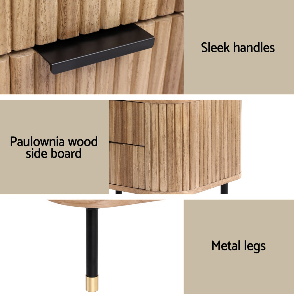 Artiss 2-Drawer Bedside Table with Paulownia-Wood Sides – Pine Look