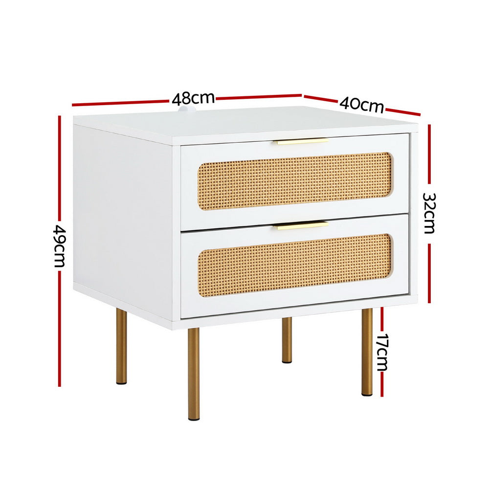 Artiss 2-Drawer Bedside Table with Metal Legs – White and Pine Look
