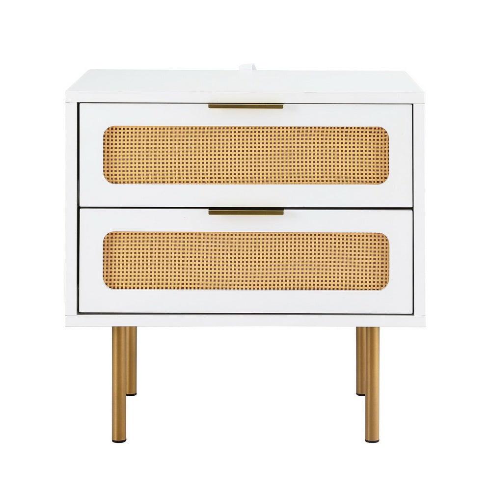 Artiss 2-Drawer Bedside Table with Metal Legs – White and Pine Look